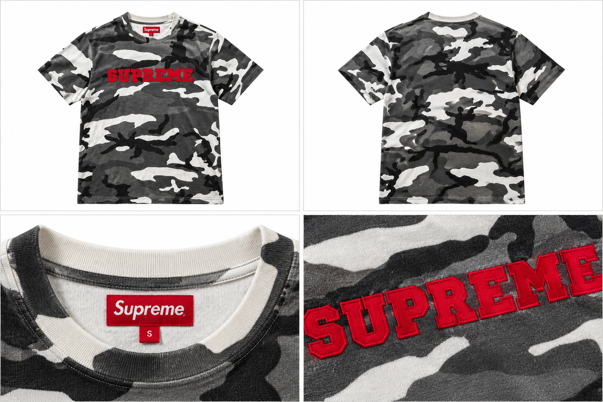 Supreme “Snow Camo” T-shirt – grå/hvid/sort camouflage