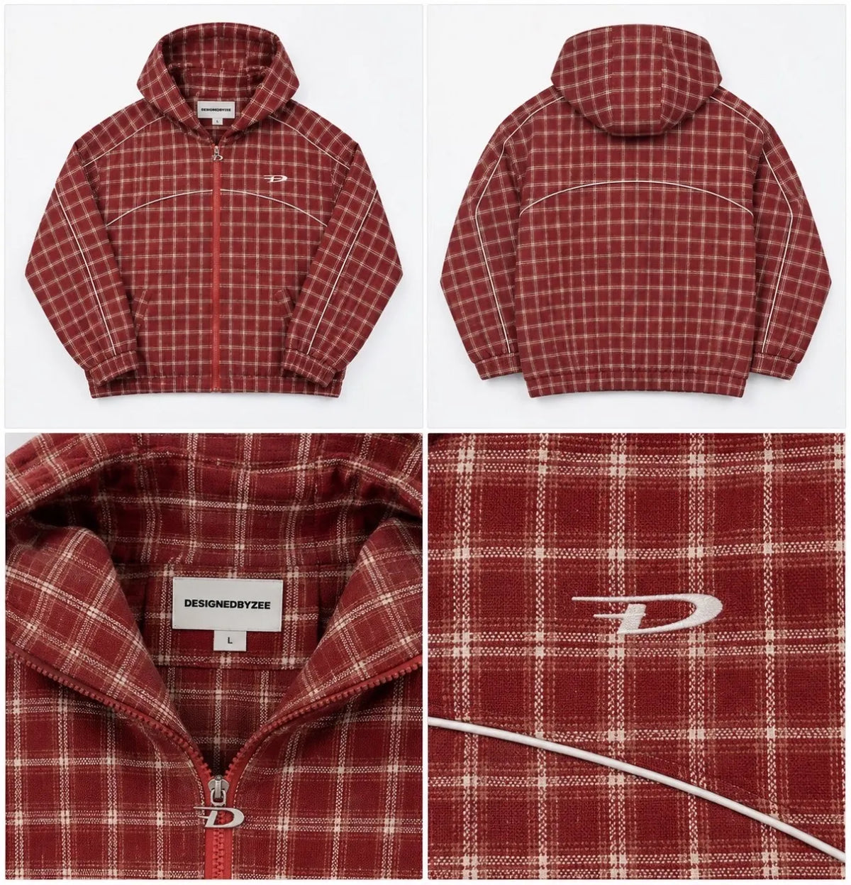DesignedByZee Plaid Hooded Jacket – Red
